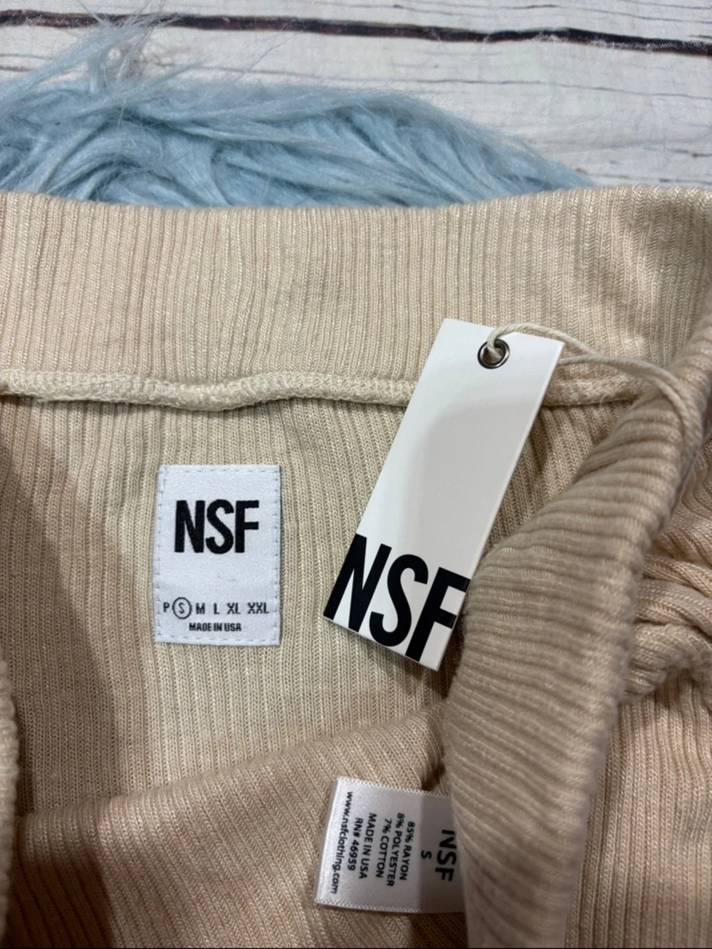NWT NSF Cream Ribbed Side Slit Maxi Skirt